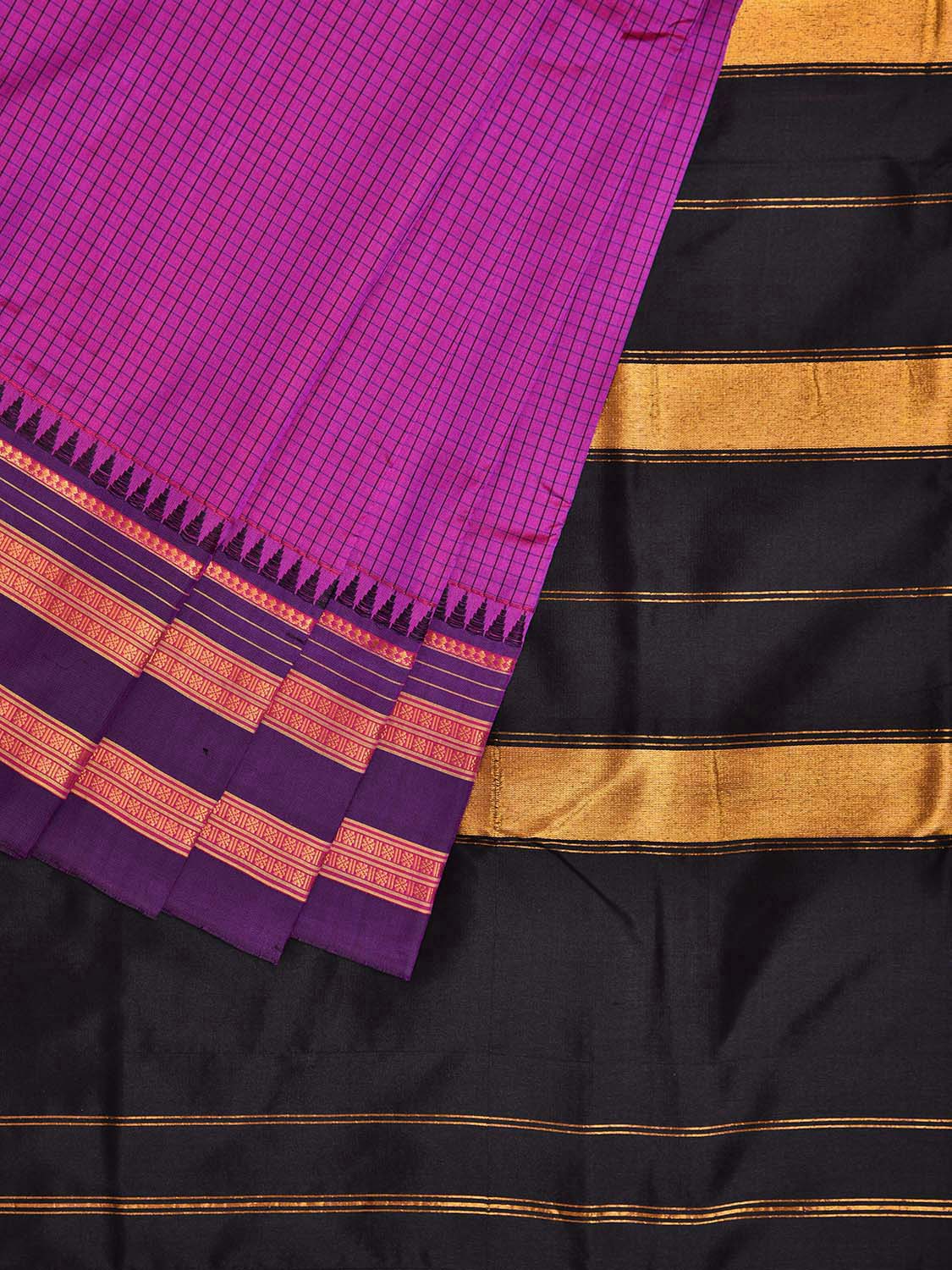 Pink and Black Narayanpet Silk Handloom Saree with Checks Design No Blouse np1110