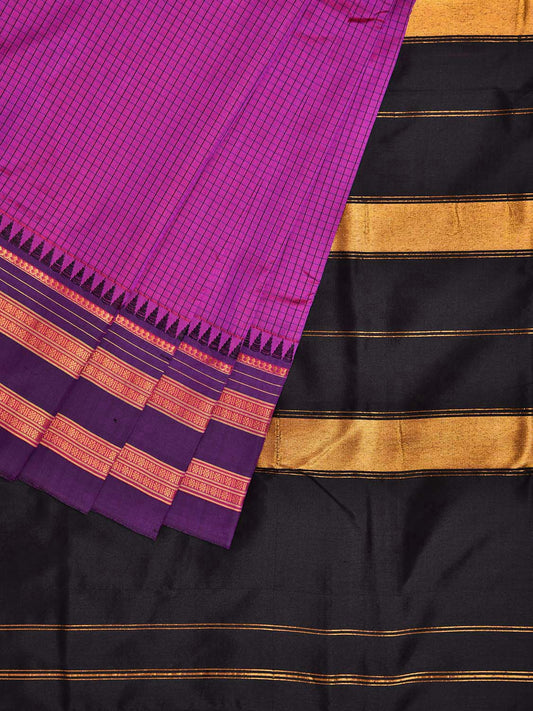 Pink and Black Narayanpet Silk Handloom Saree with Checks Design No Blouse np1110