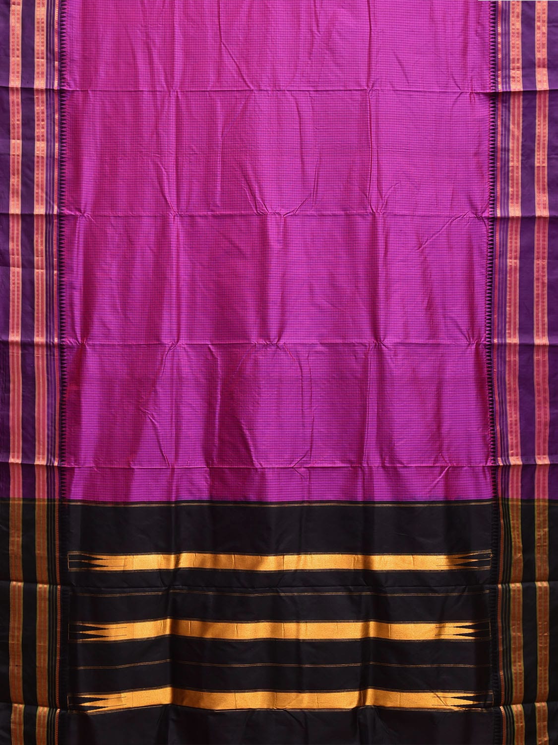 Pink and Black Narayanpet Silk Handloom Saree with Checks Design No Blouse np1110