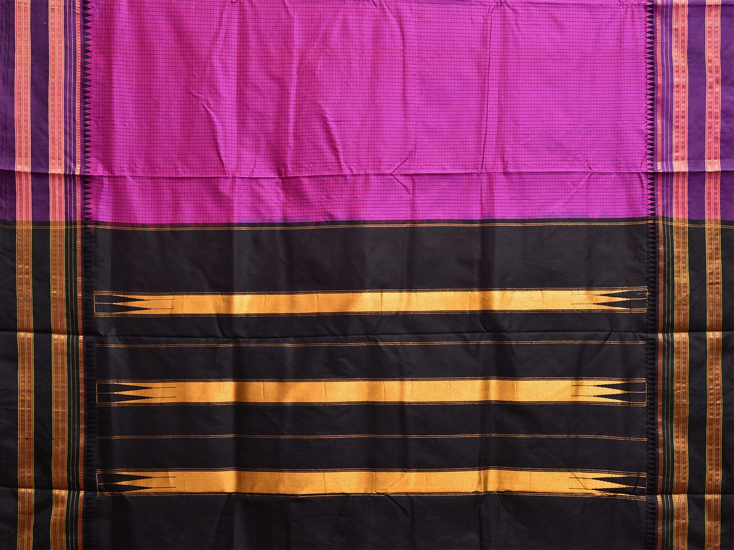 Pink and Black Narayanpet Silk Handloom Saree with Checks Design No Blouse np1110
