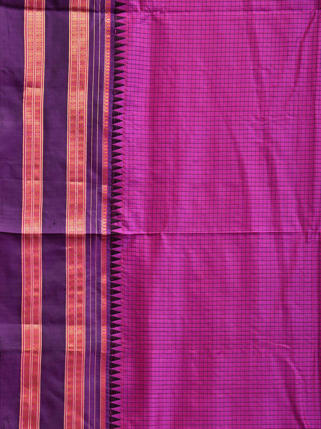 Pink and Black Narayanpet Silk Handloom Saree with Checks Design No Blouse np1110
