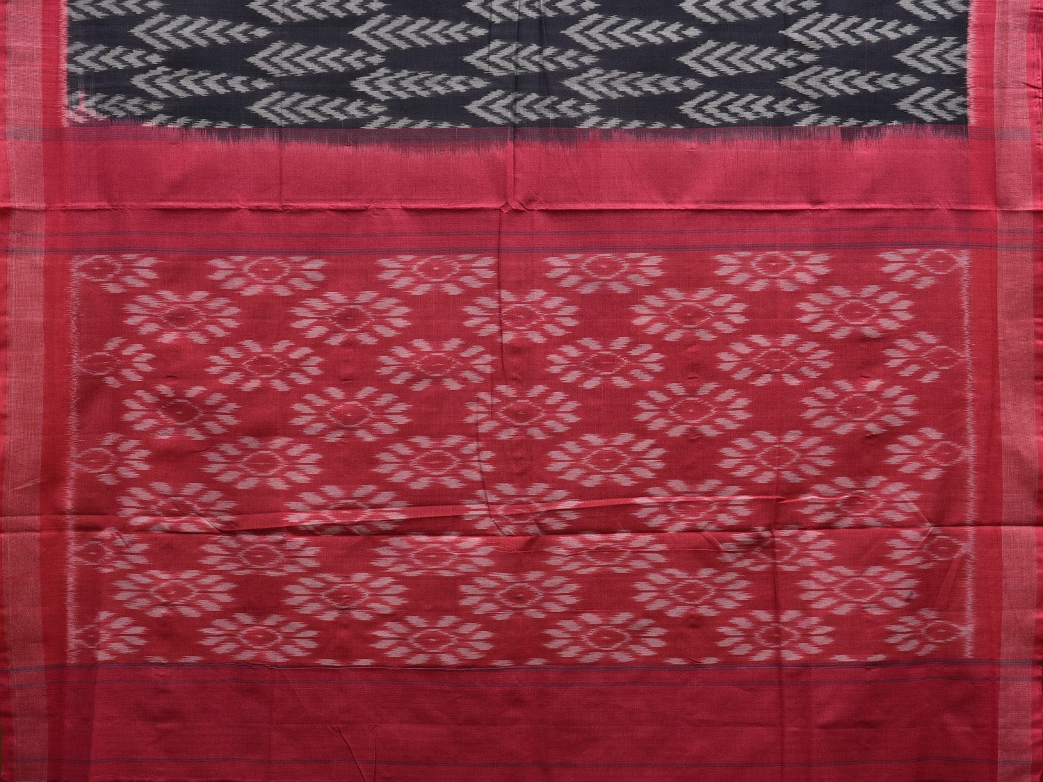 Pink and Black Pochampally Ikat Cotton Handloom Saree with All Over Tree Design i0647