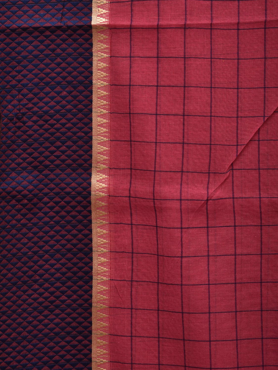 Pink and Blue Bamboo Cotton Saree with Checks Design bc0045