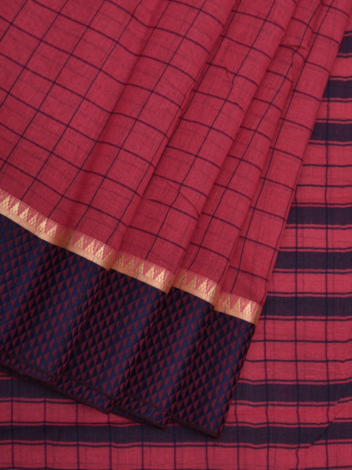 Pink and Blue Bamboo Cotton Saree with Checks Design bc0045