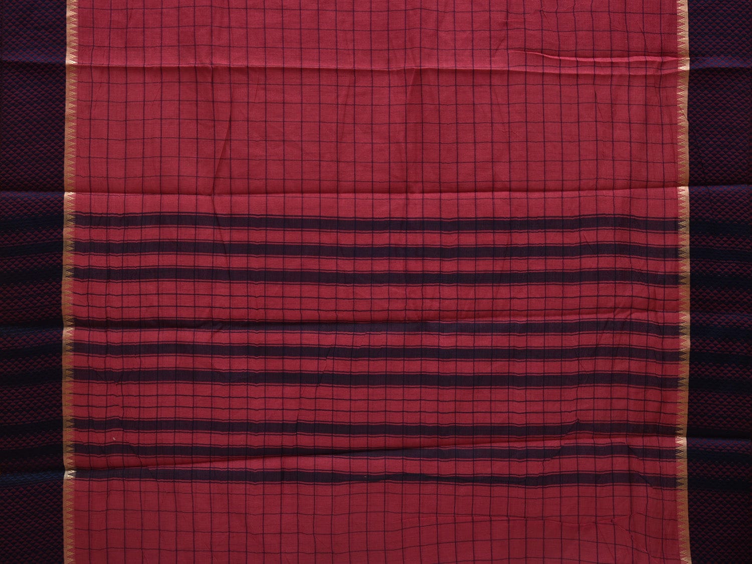 Pink and Blue Bamboo Cotton Saree with Checks Design bc0045