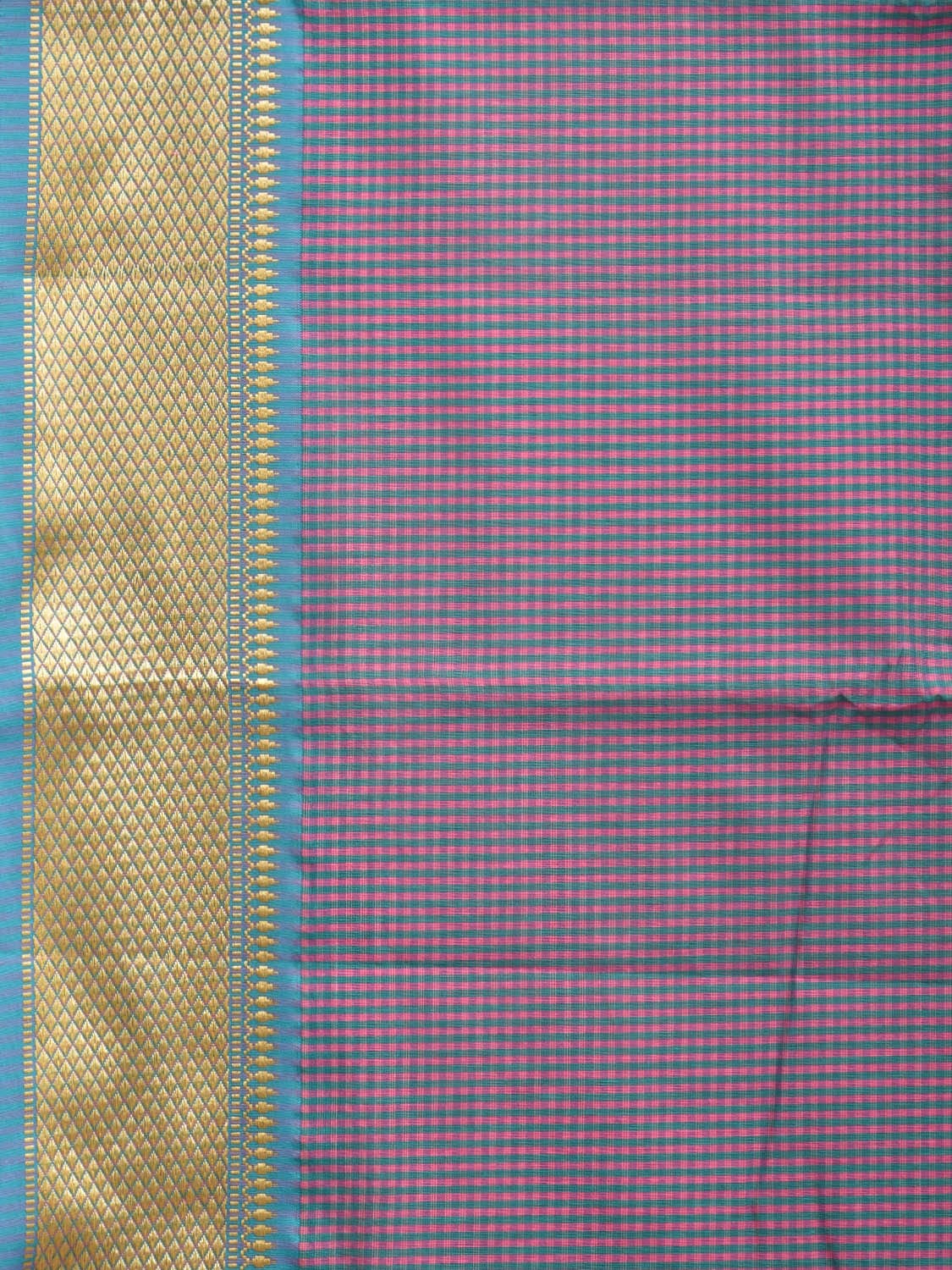 Pink and Blue Bamboo Cotton Saree with Small Checks Design No Blouse bc0292
