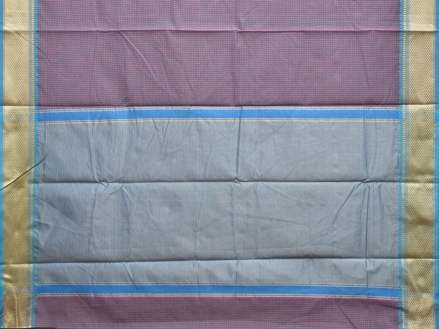 Pink and Blue Bamboo Cotton Saree with Small Checks Design No Blouse bc0292