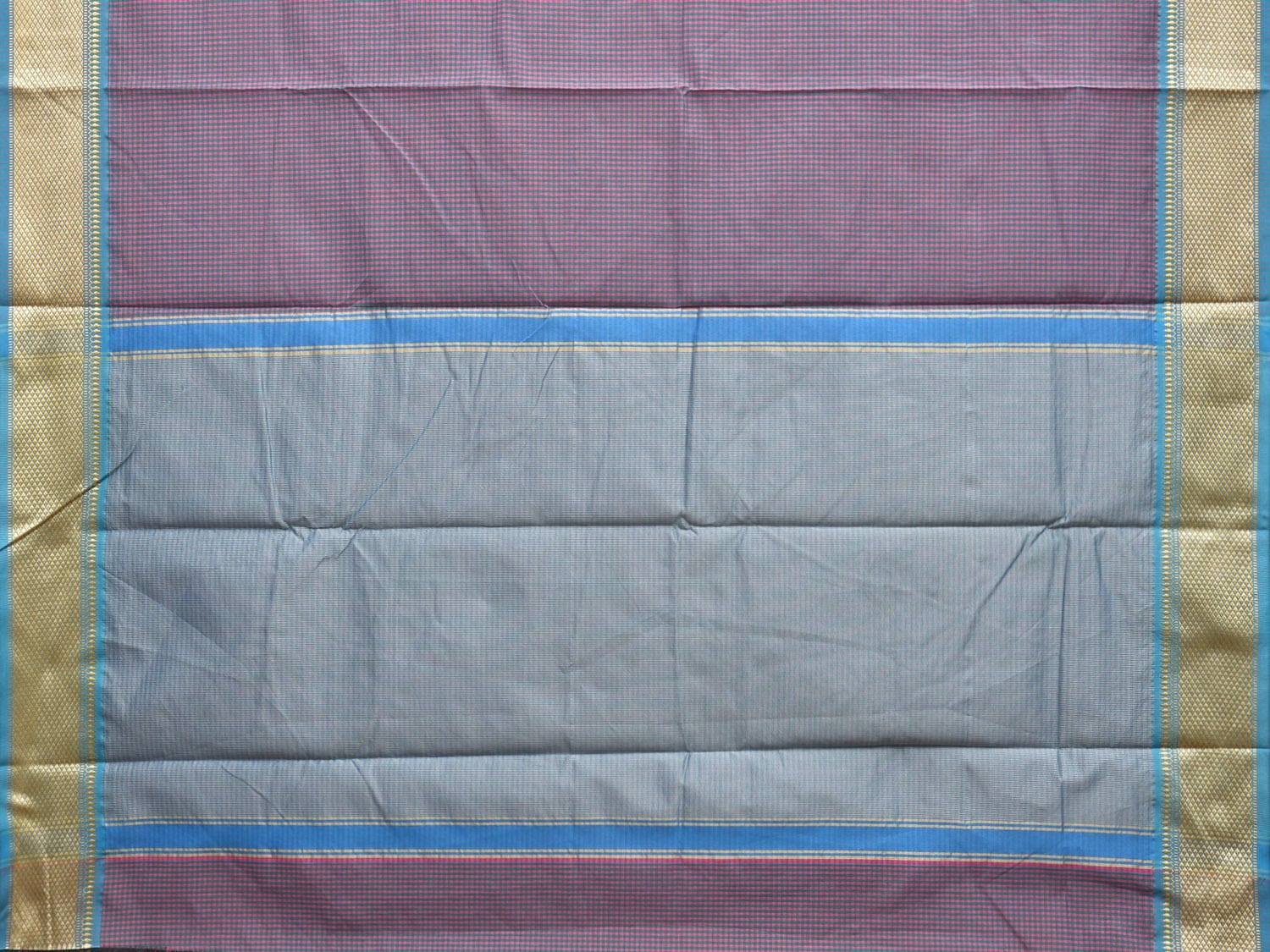 Pink and Blue Bamboo Cotton Saree with Small Checks Design No Blouse bc0292