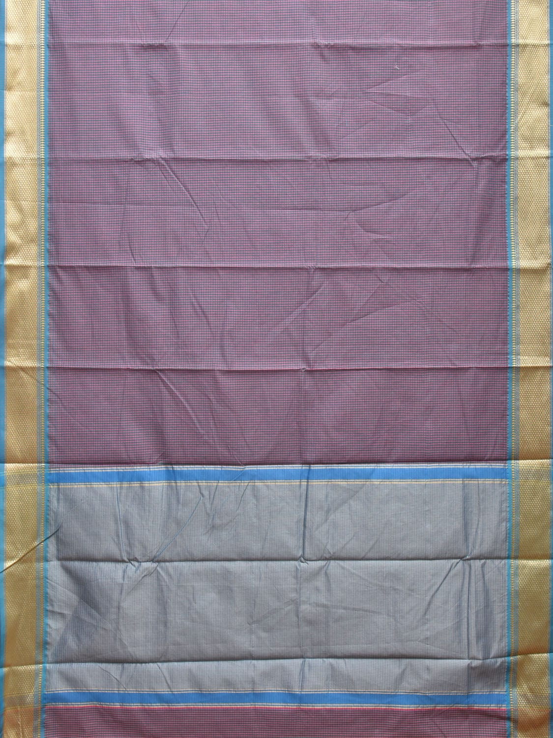 Pink and Blue Bamboo Cotton Saree with Small Checks Design No Blouse bc0292