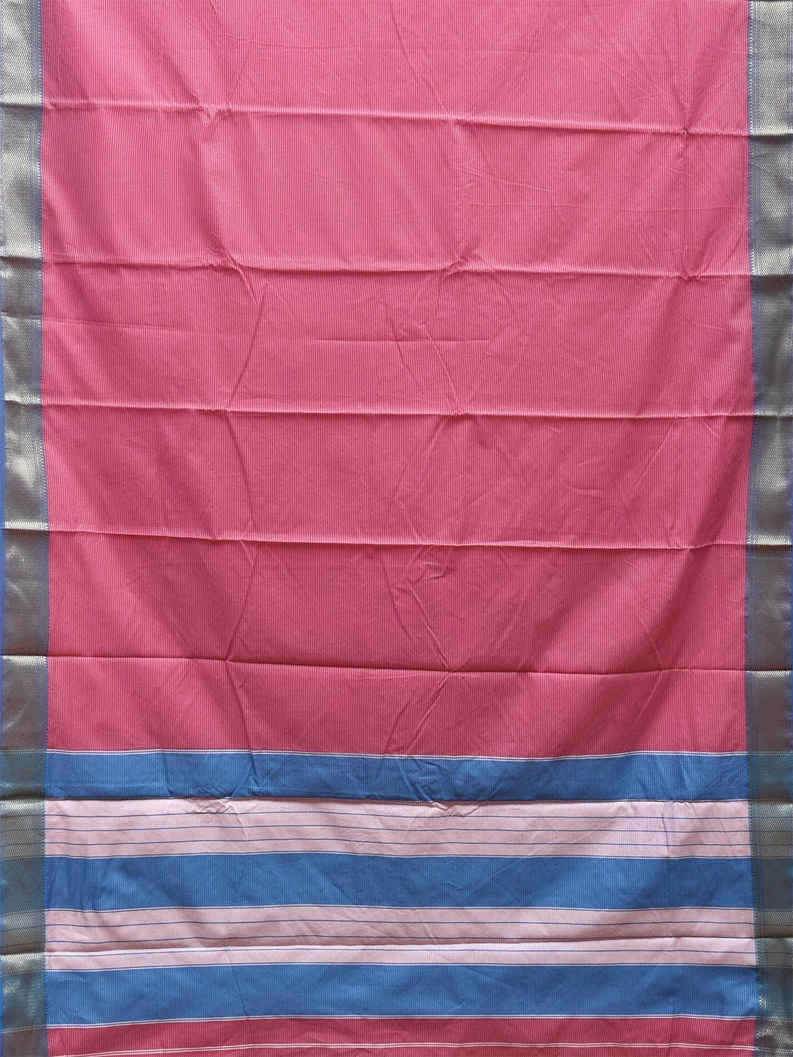 Pink and Blue Bamboo Cotton Saree with Strips and Contrast Pallu Design No Blouse bc0571