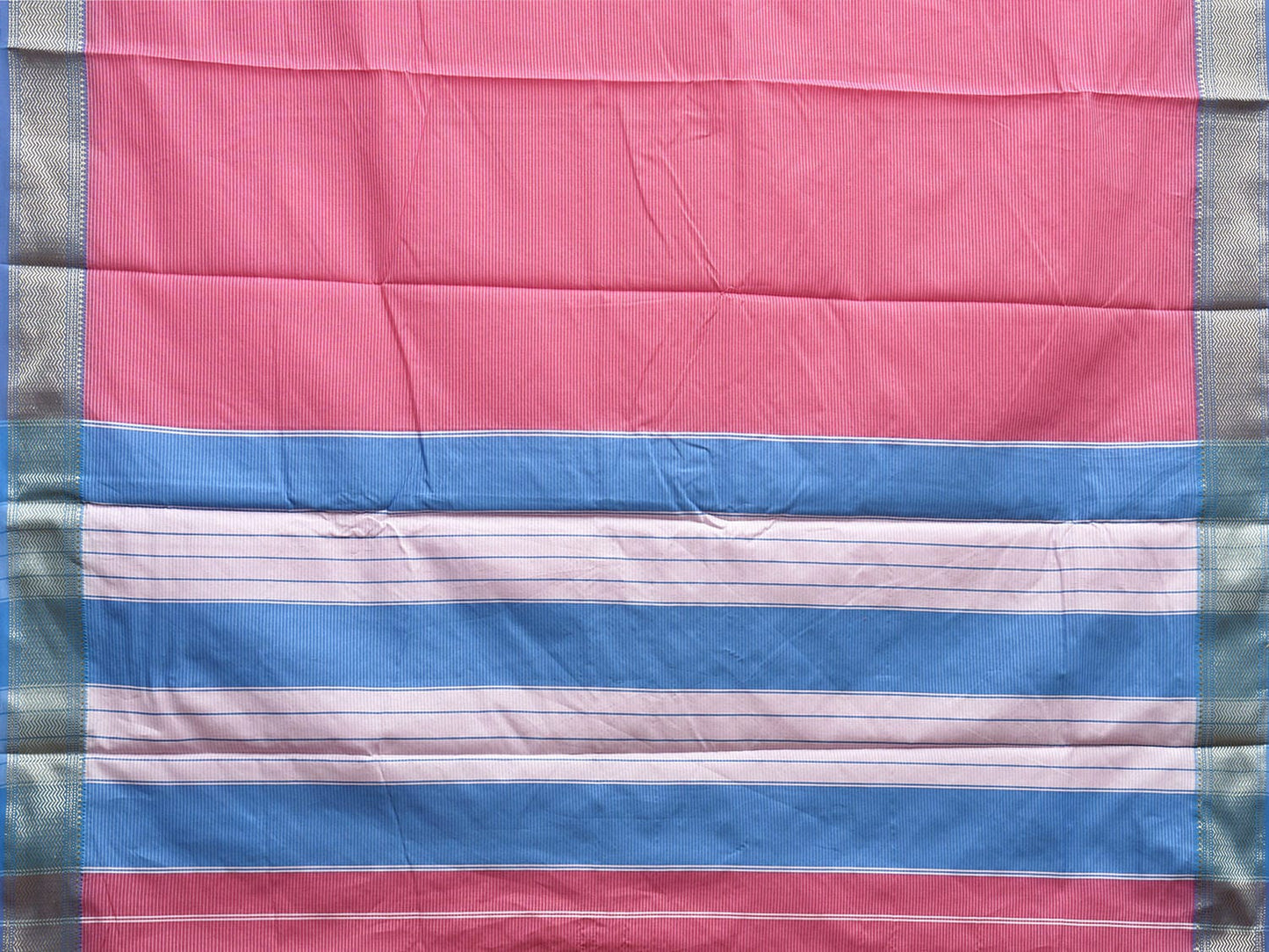 Pink and Blue Bamboo Cotton Saree with Strips and Contrast Pallu Design No Blouse bc0571