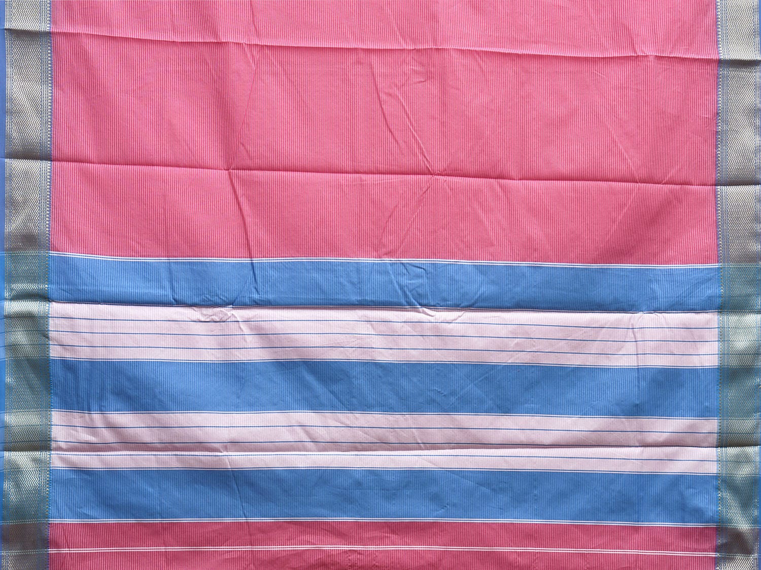 Pink and Blue Bamboo Cotton Saree with Strips and Contrast Pallu Design No Blouse bc0571