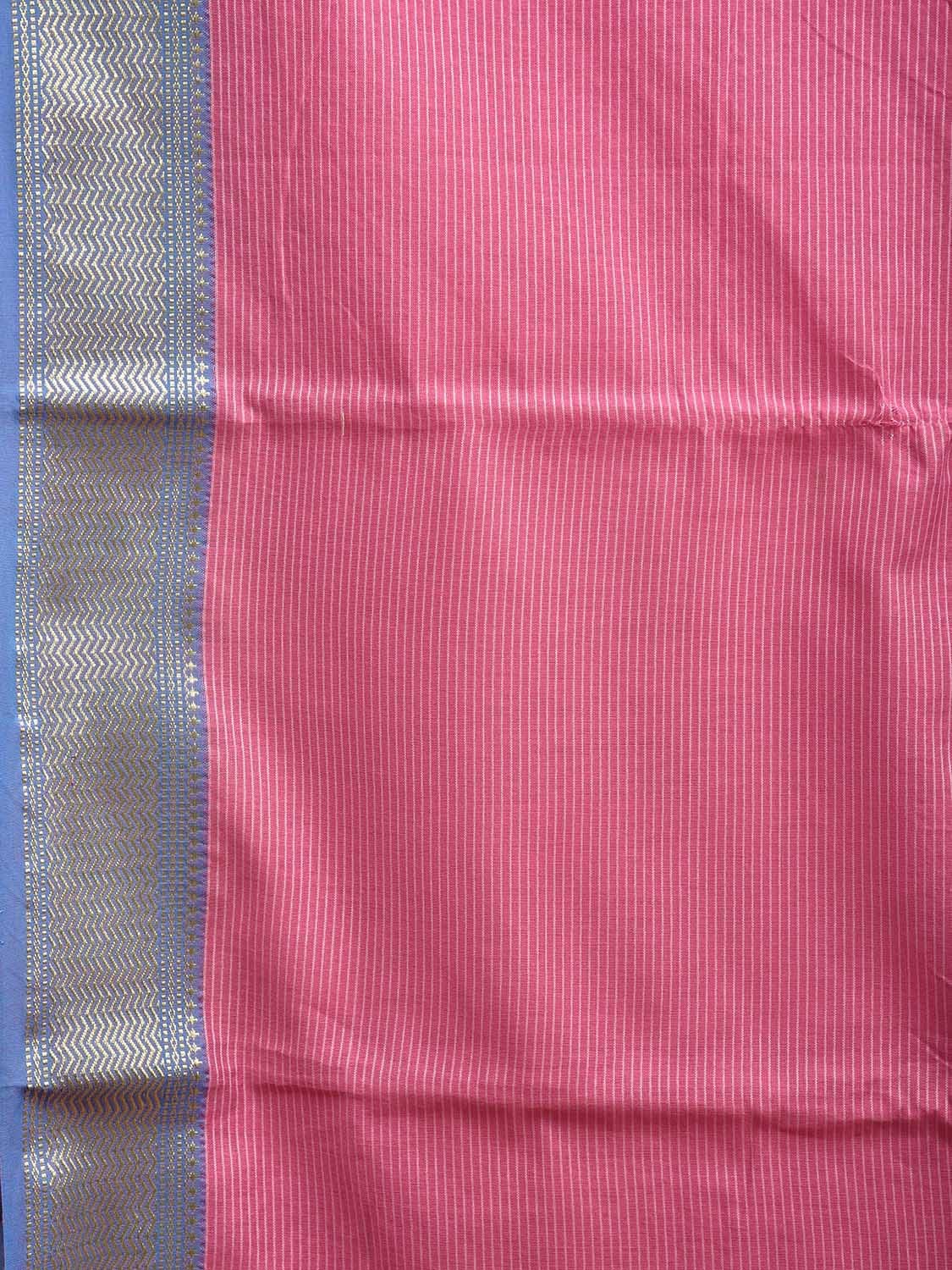 Pink and Blue Bamboo Cotton Saree with Strips and Contrast Pallu Design No Blouse bc0571