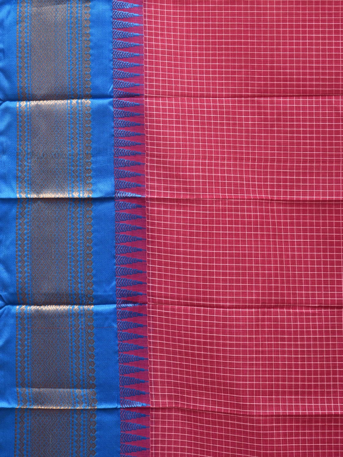 Pink and Blue Gadwal Cotton Plain Saree with Checks and Pallu Design No Blouse g0352
