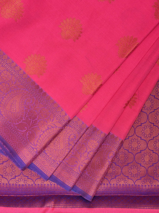 Pink and Blue Katan Silk Saree with Border and Body Butta Design b0137ds