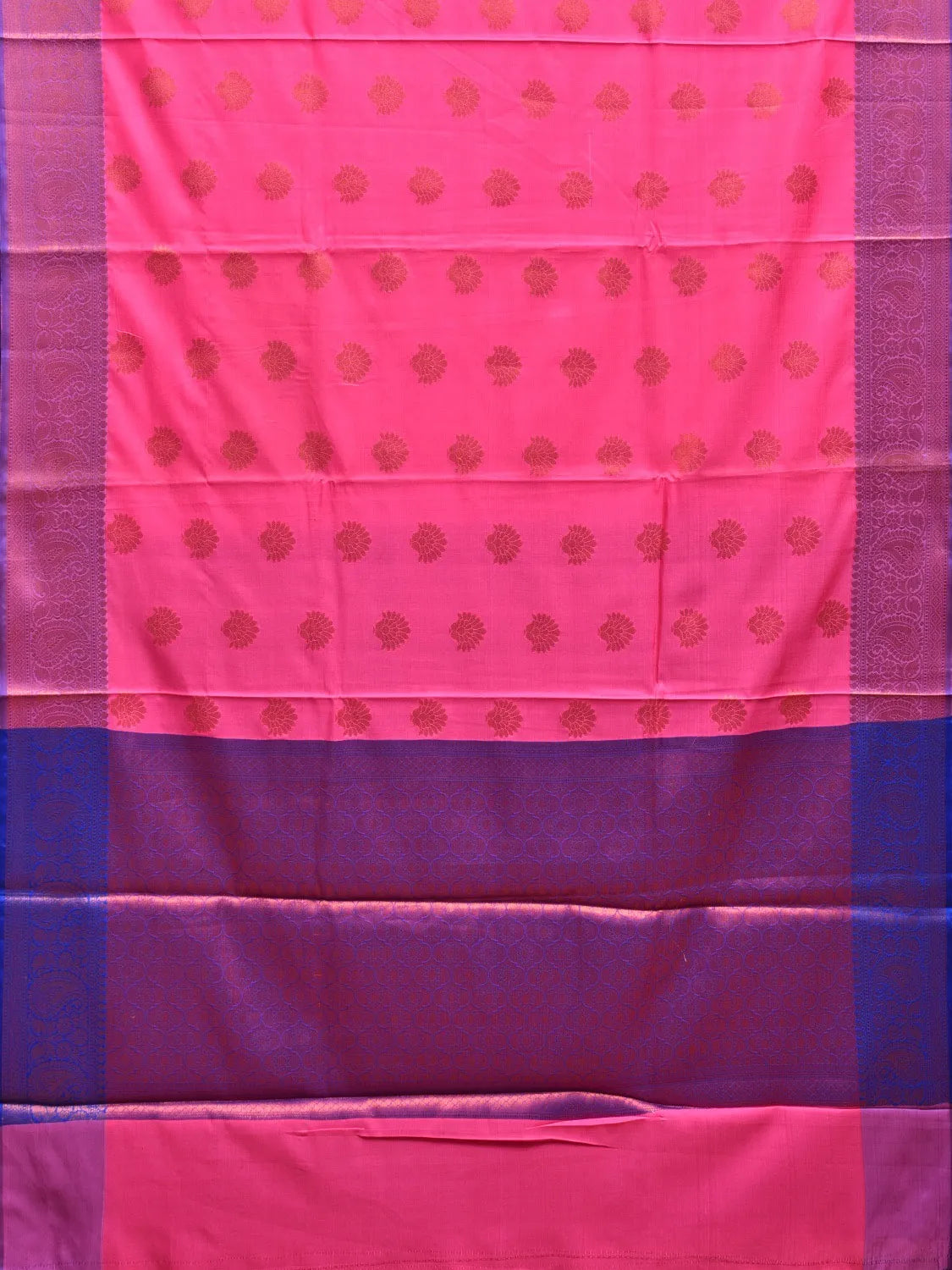 Pink and Blue Katan Silk Saree with Border and Body Butta Design b0137ds