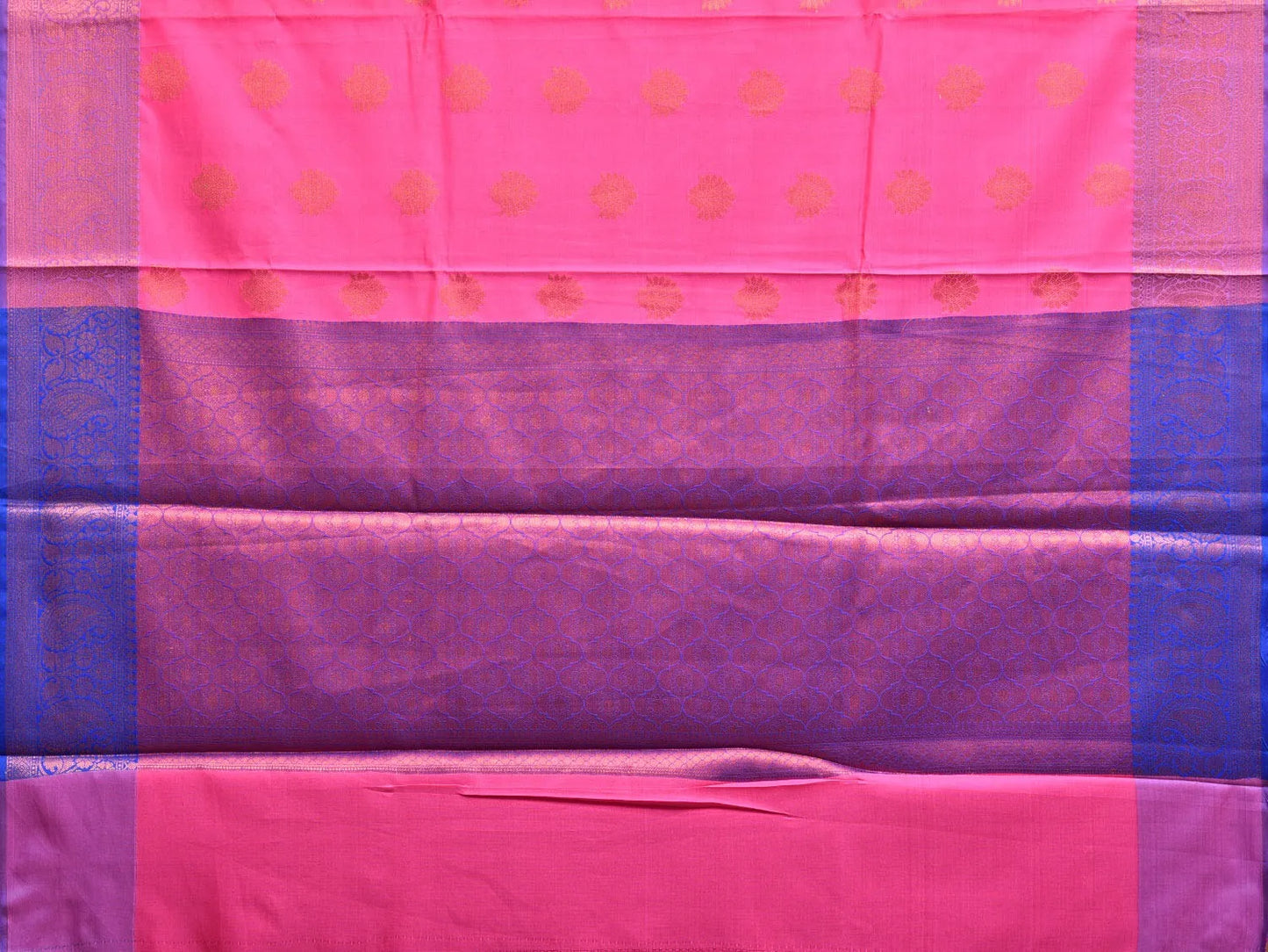 Pink and Blue Katan Silk Saree with Border and Body Butta Design b0137ds