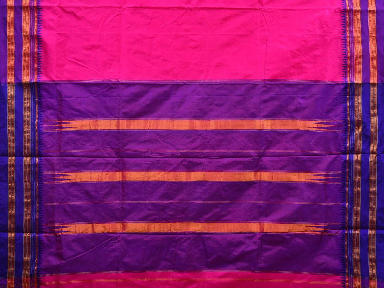 Pink and Blue Narayanpet Silk Handloom Plain Saree with Traditional Border Design No Blouse np0573