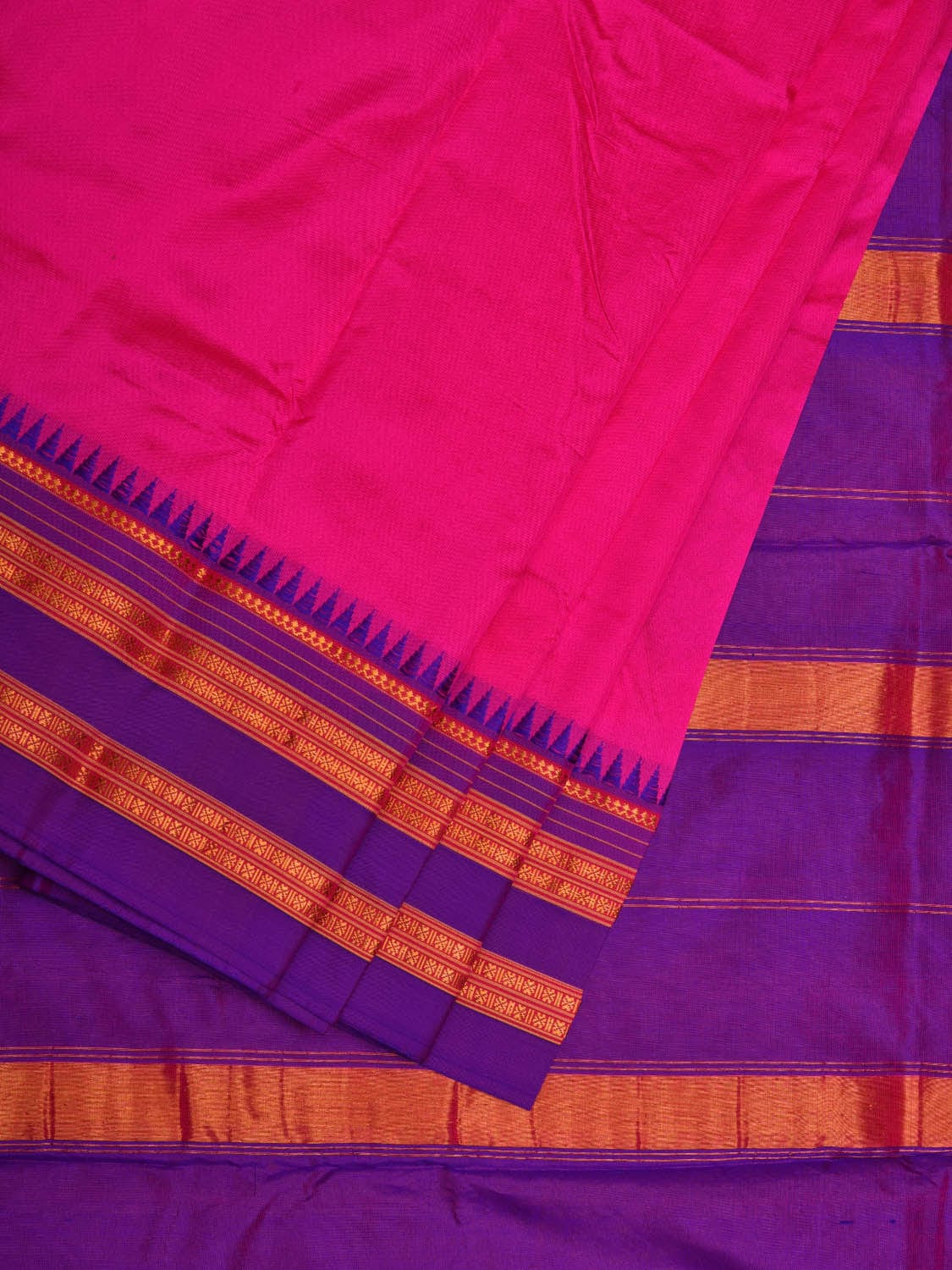 Pink and Blue Narayanpet Silk Handloom Plain Saree with Traditional Border Design No Blouse np0573