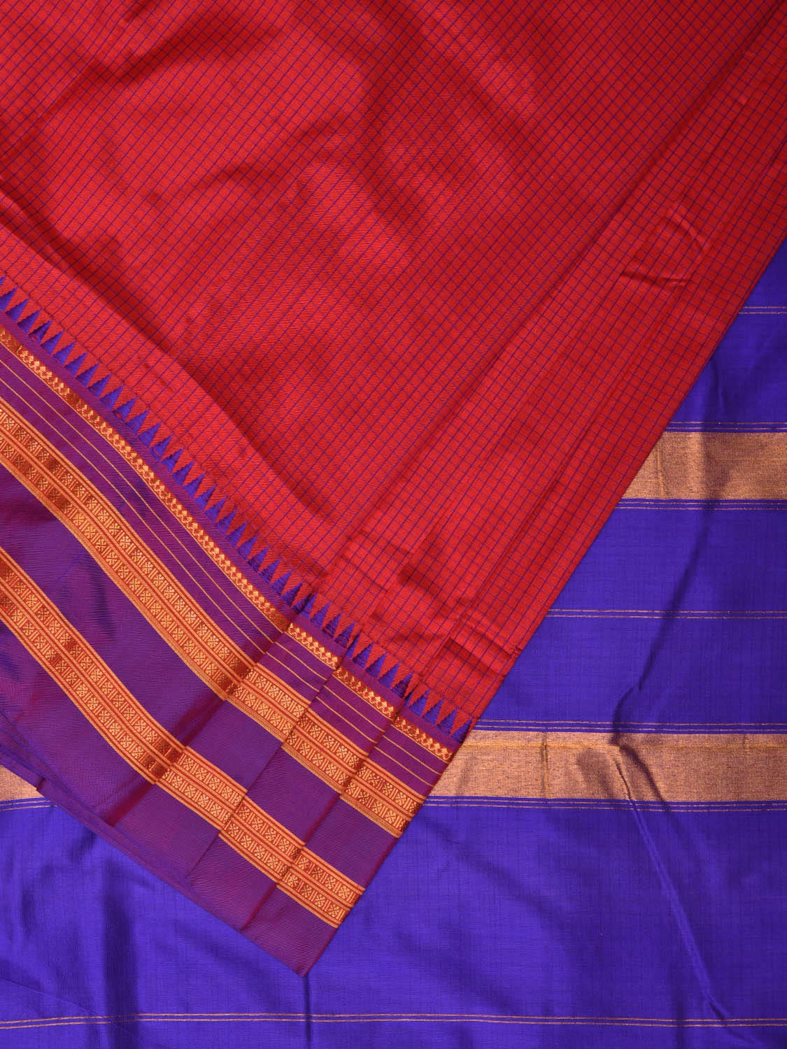 Pink and Blue Narayanpet Silk Handloom Saree with Checks Design No Blouse np0676