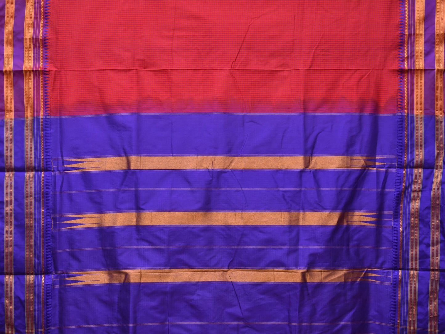 Pink and Blue Narayanpet Silk Handloom Saree with Checks Design No Blouse np0676