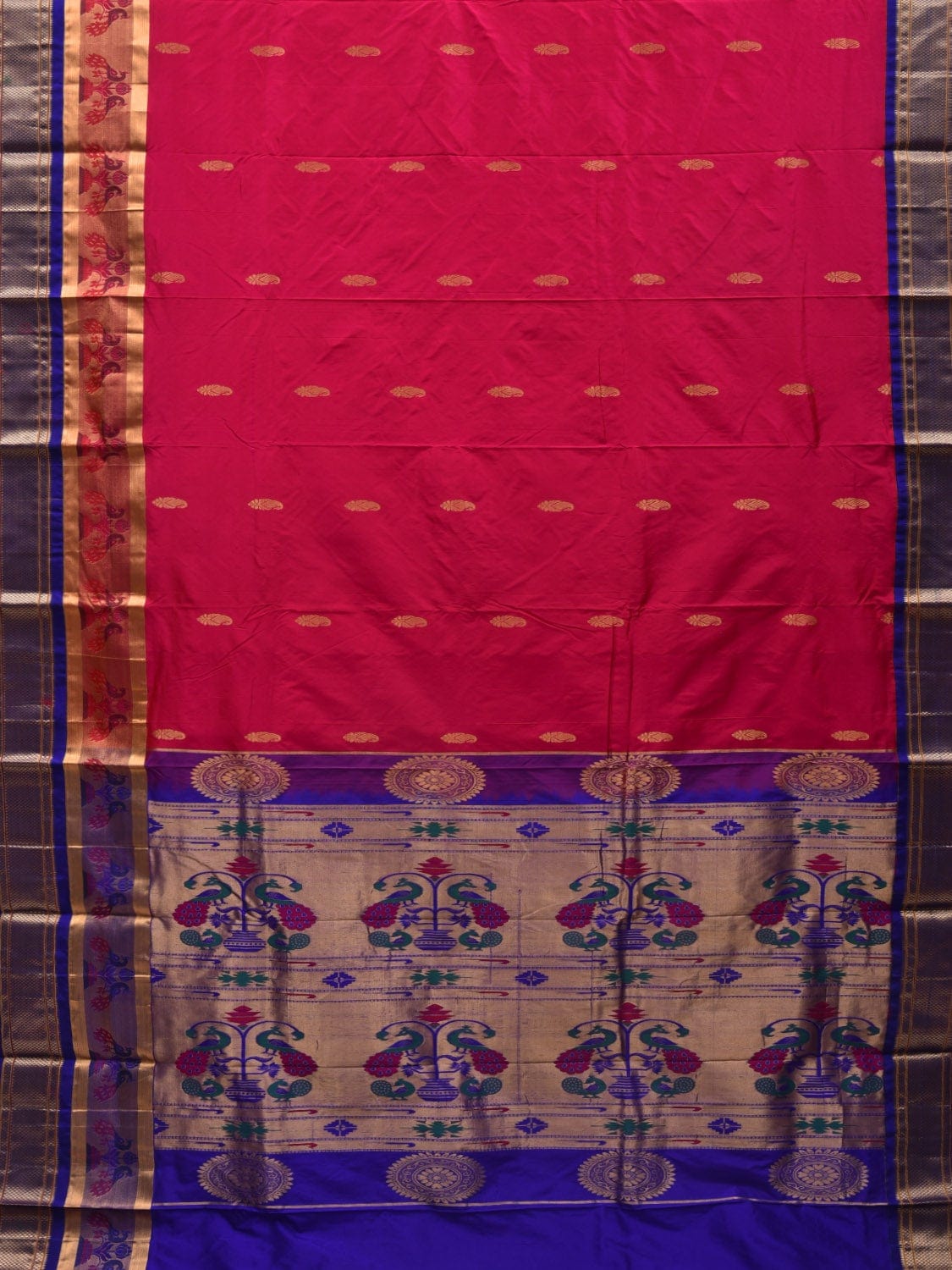 Pink and Blue Paithani Silk Handloom Saree with Pallu and Border Design p0410