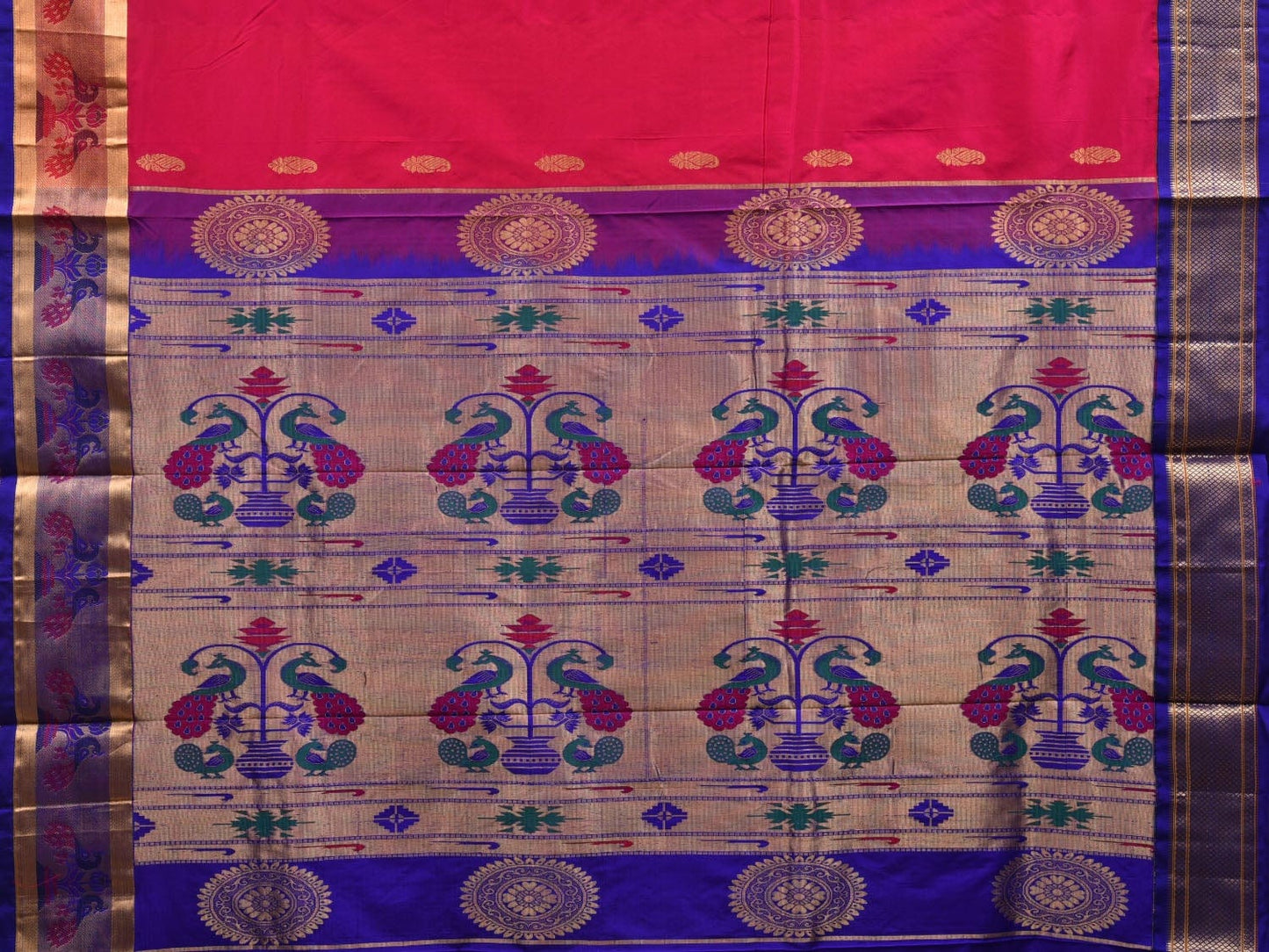 Pink and Blue Paithani Silk Handloom Saree with Pallu and Border Design p0410