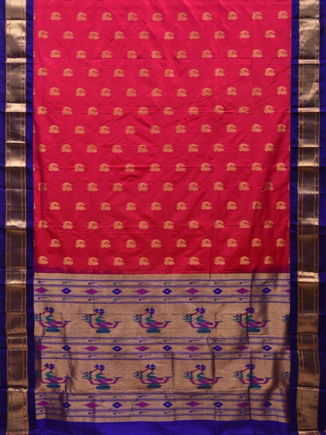 Pink and Blue Paithani Silk Handloom Saree with Pallu Design p0413