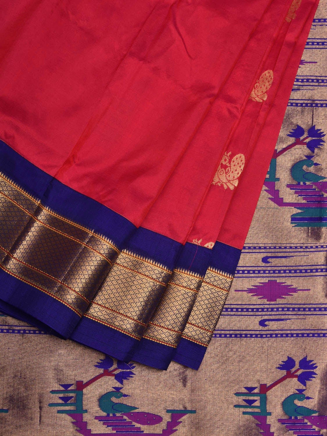 Pink and Blue Paithani Silk Handloom Saree with Pallu Design p0413