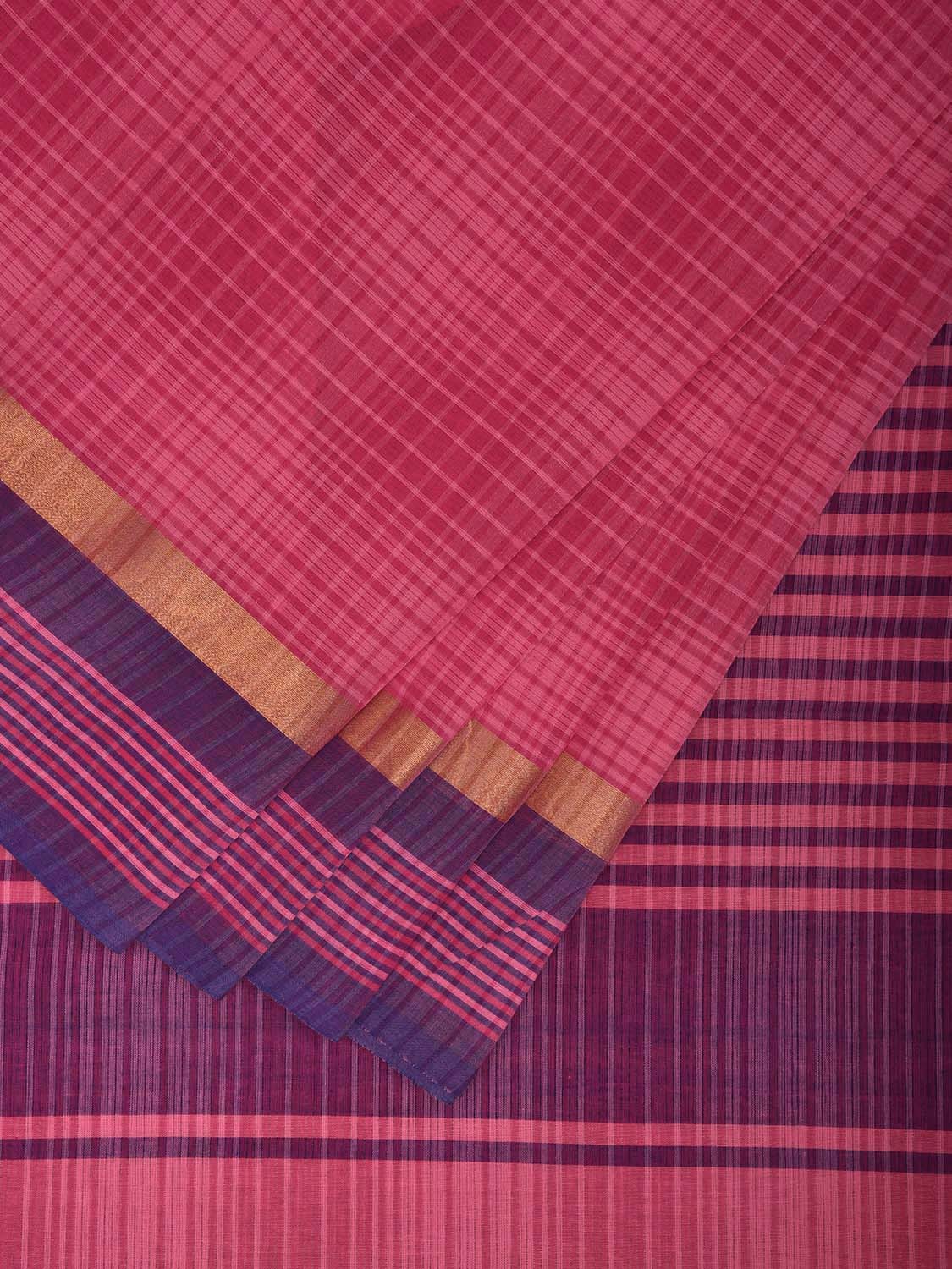 Pink and Blue Venkatagiri Cotton Saree with Strips Pallu and Border Design v0102
