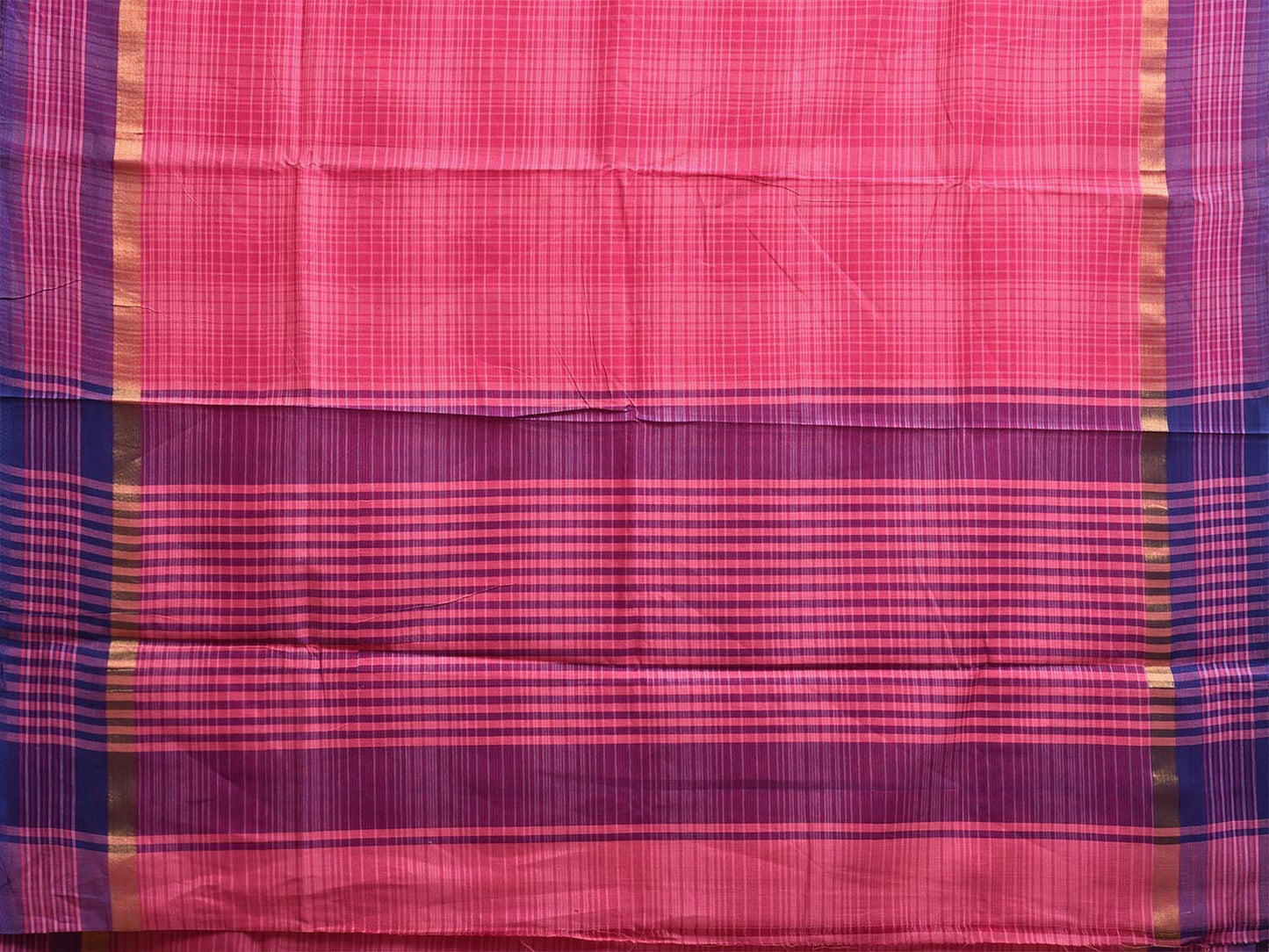 Pink and Blue Venkatagiri Cotton Saree with Strips Pallu and Border Design v0102