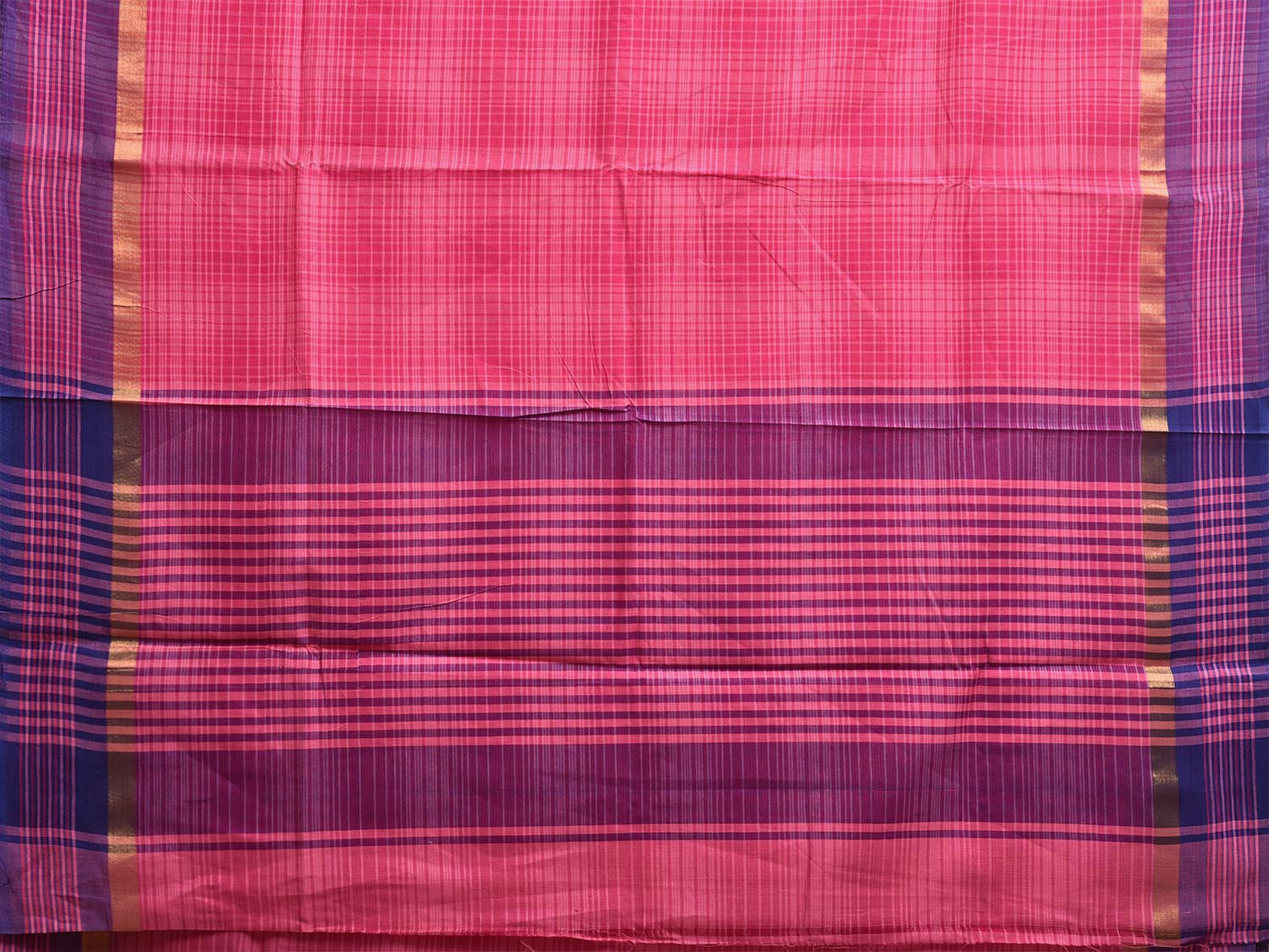 Pink and Blue Venkatagiri Cotton Saree with Strips Pallu and Border Design v0102