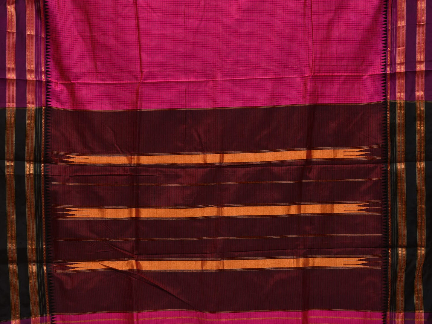Pink and Brown Narayanpet Silk Handloom Saree with Checks Design No Blouse np0654