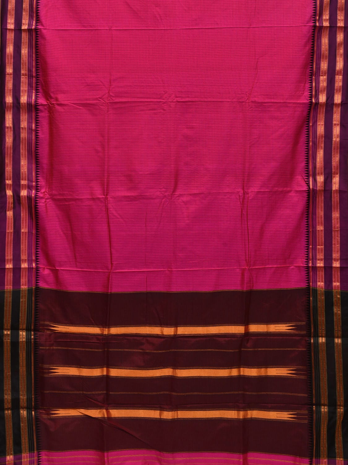 Pink and Brown Narayanpet Silk Handloom Saree with Checks Design No Blouse np0654
