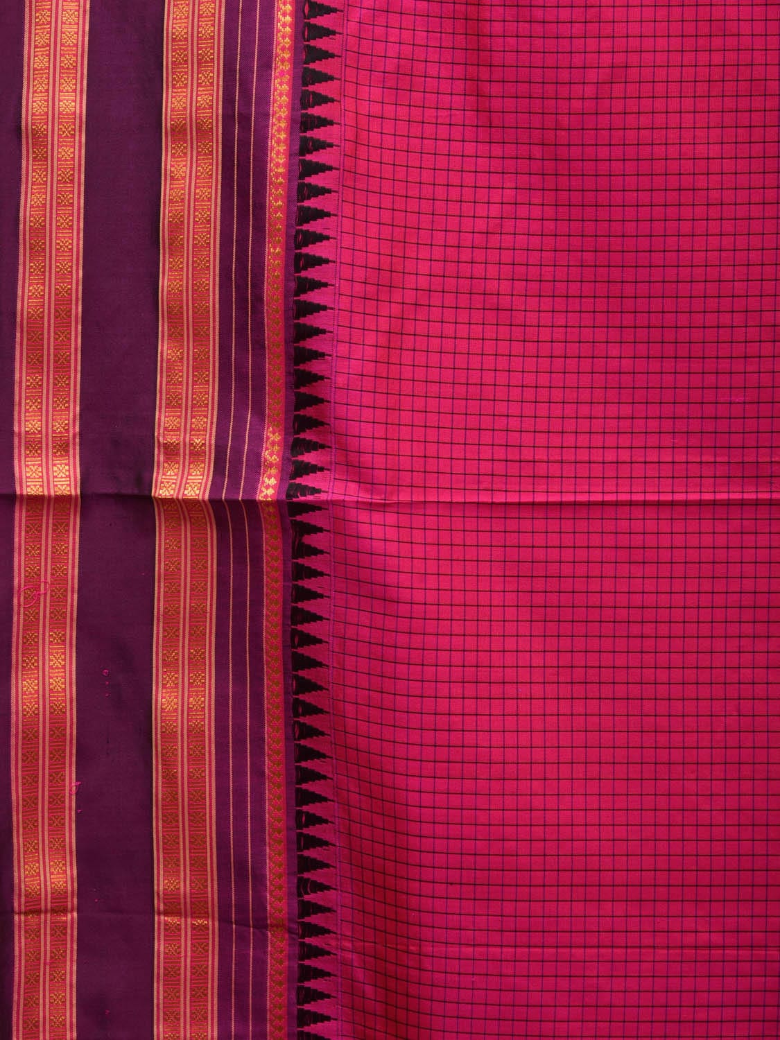 Pink and Brown Narayanpet Silk Handloom Saree with Checks Design No Blouse np0654