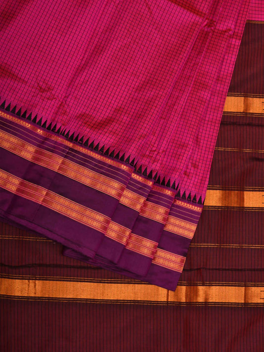 Pink and Brown Narayanpet Silk Handloom Saree with Checks Design No Blouse np0654
