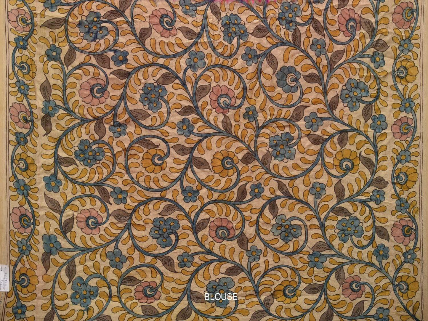 Pink and Cream Bandhani Kalamkari Hand Painted Tussar Handloom Saree with Border and Pallu Design bn0214