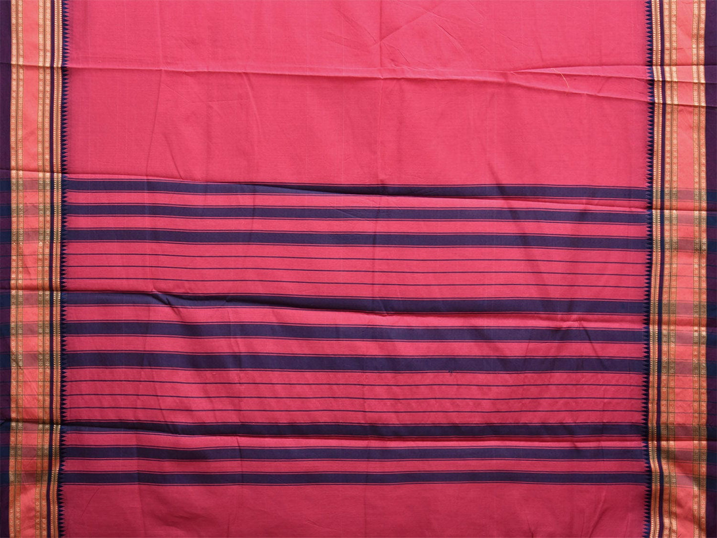 Pink and Dark Blue Bamboo Cotton Plain Saree with Strips Pallu Design No Blouse bc0623
