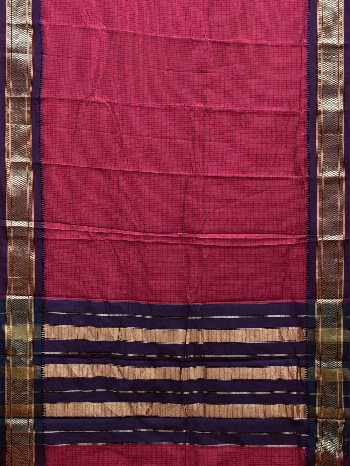 Pink and Dark Blue Bamboo Cotton Saree with Checks Design No Blouse bc0626