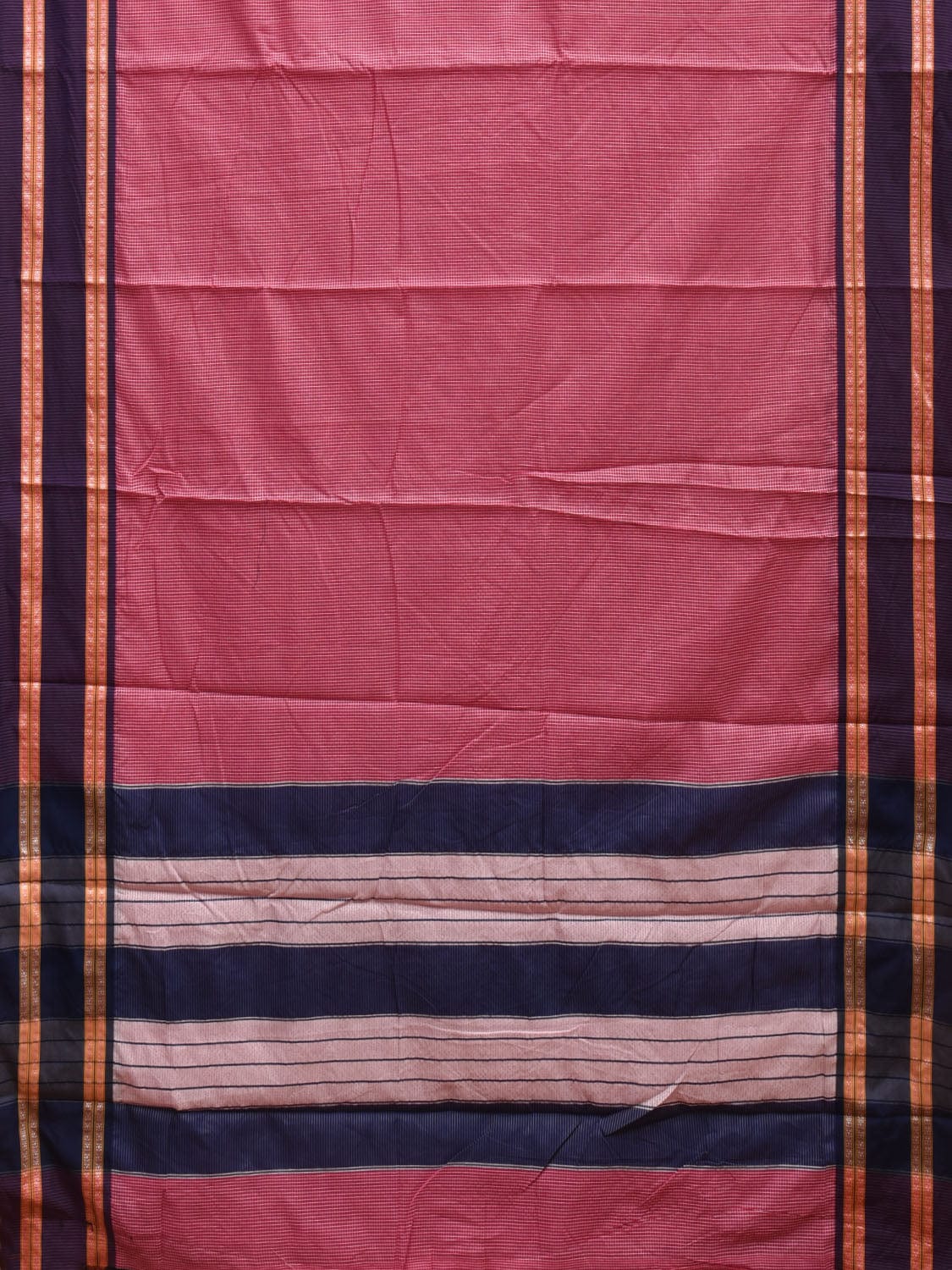 Pink and Dark Blue Bamboo Cotton Saree with Small Checks Design No Blouse bc0297
