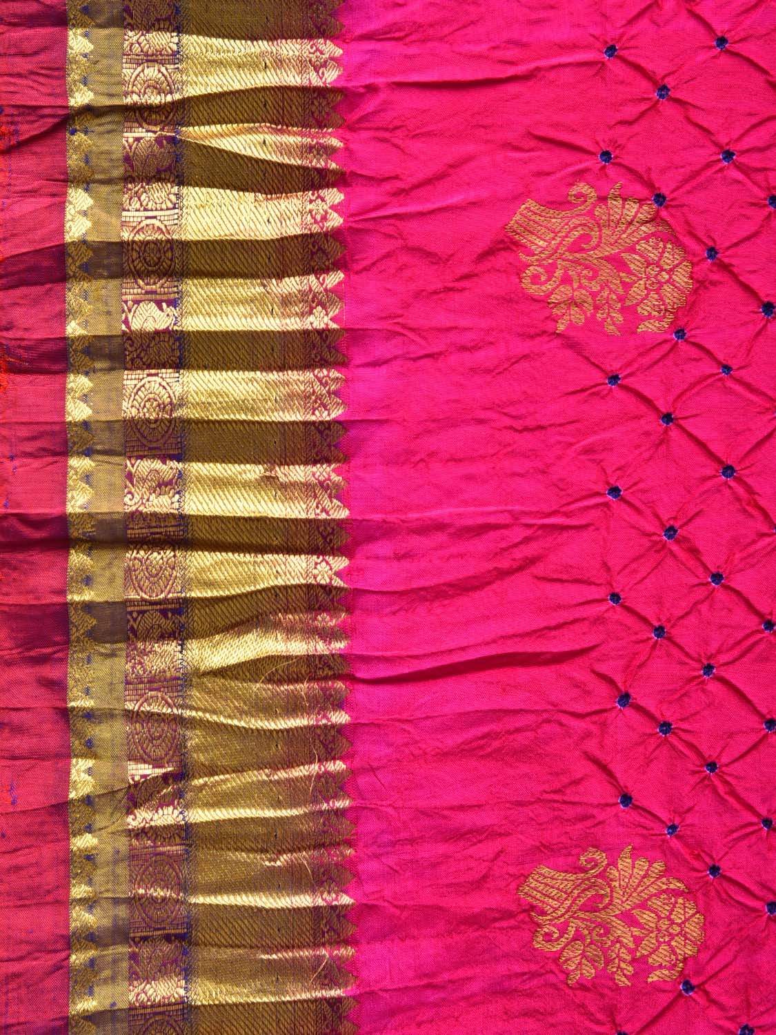 Pink and Dark Blue Bandhani Kanchipuram Silk Handloom Saree with Body Buta Design bn0280