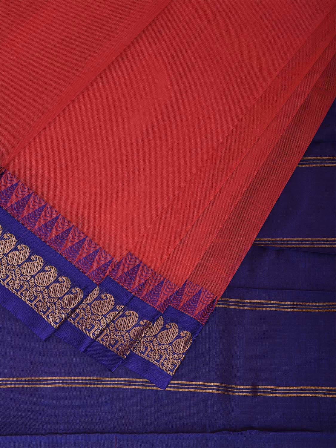 Pink and Dark Blue Gadwal Cotton Plain Saree with Strips and Contrast Pallu Design No Blouse  g0463