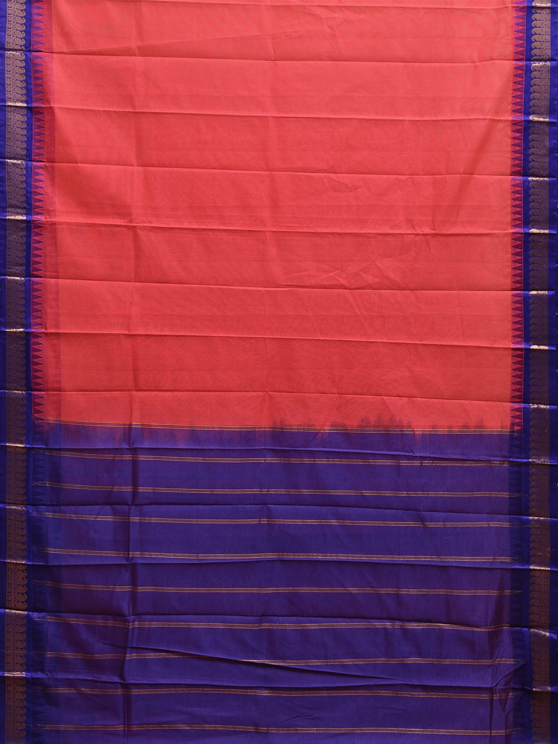 Pink and Dark Blue Gadwal Cotton Plain Saree with Strips and Contrast Pallu Design No Blouse  g0463