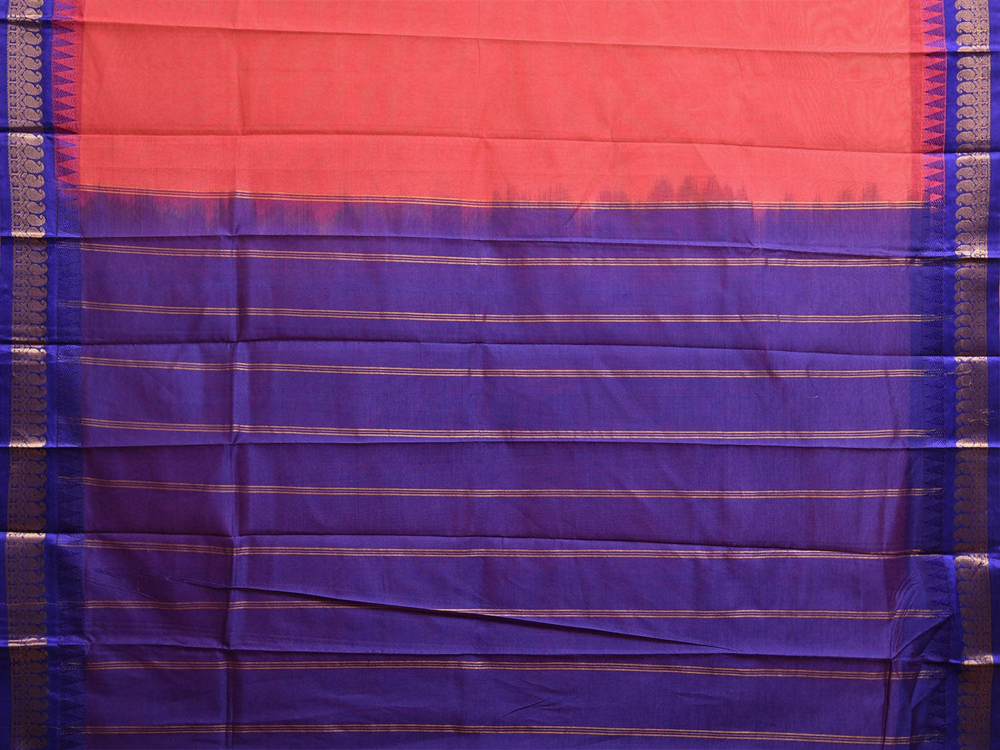 Pink and Dark Blue Gadwal Cotton Plain Saree with Strips and Contrast Pallu Design No Blouse  g0463