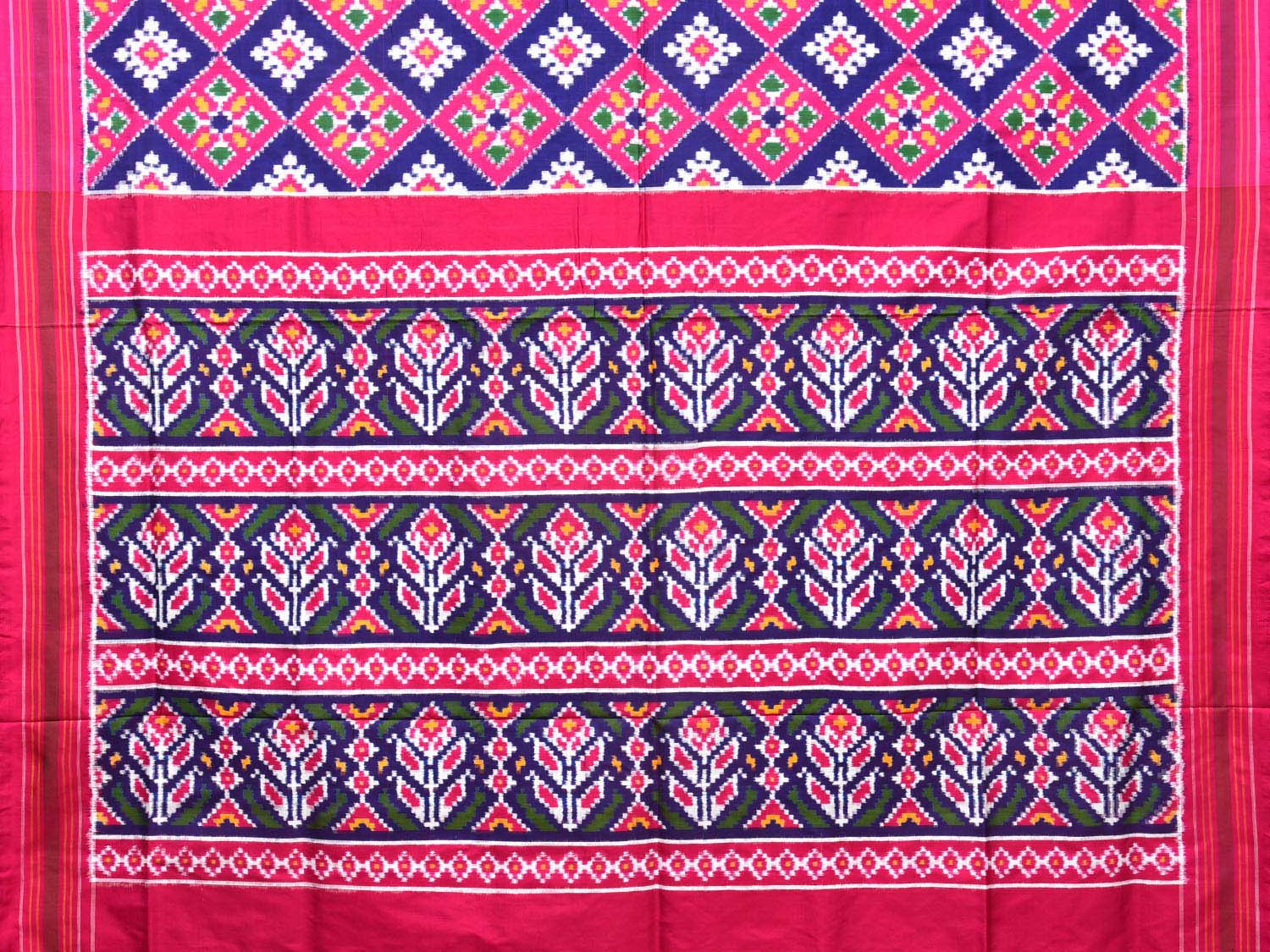 Pink and Dark Blue Pochampally Double Ikat Silk Handloom Saree with Grill Design i0757