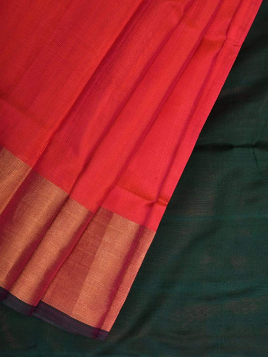 Pink and Dark Green Uppada Silk Handloom Plain Saree with Contrast Pallu u1793