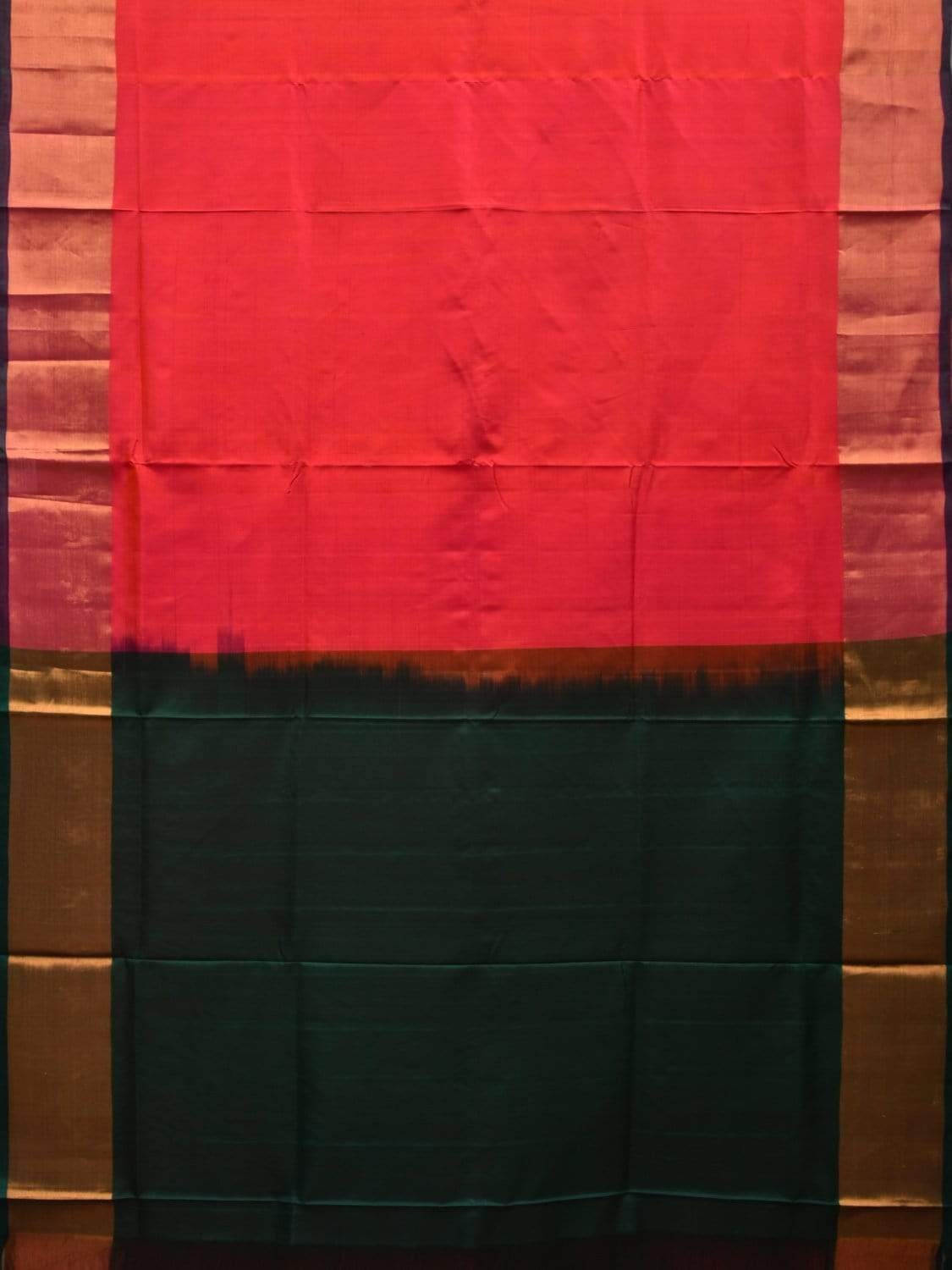 Pink and Dark Green Uppada Silk Handloom Plain Saree with Contrast Pallu u1793