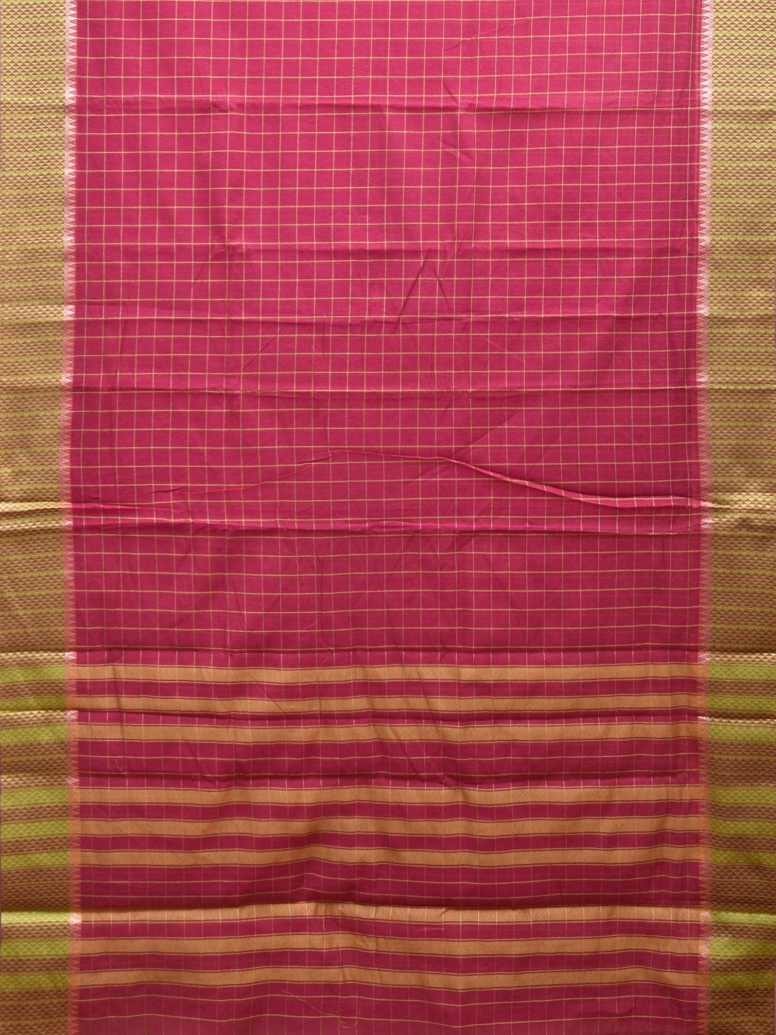Pink and Green Bamboo Cotton Saree with Big Checks Design No Blouse bc0382