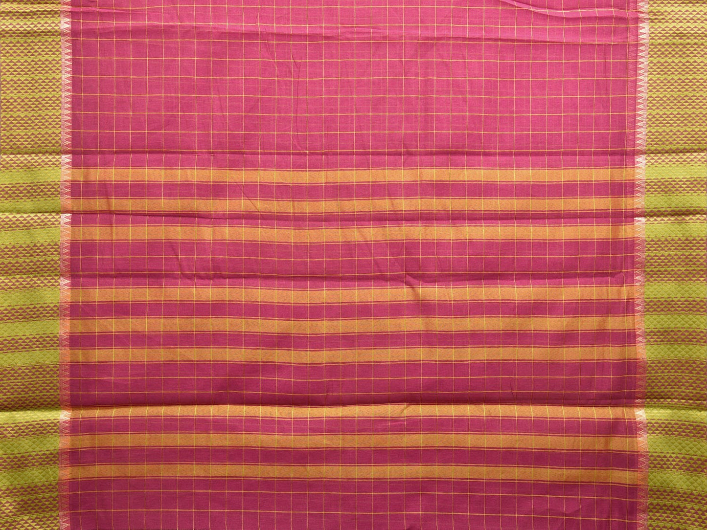Pink and Green Bamboo Cotton Saree with Big Checks Design No Blouse bc0382