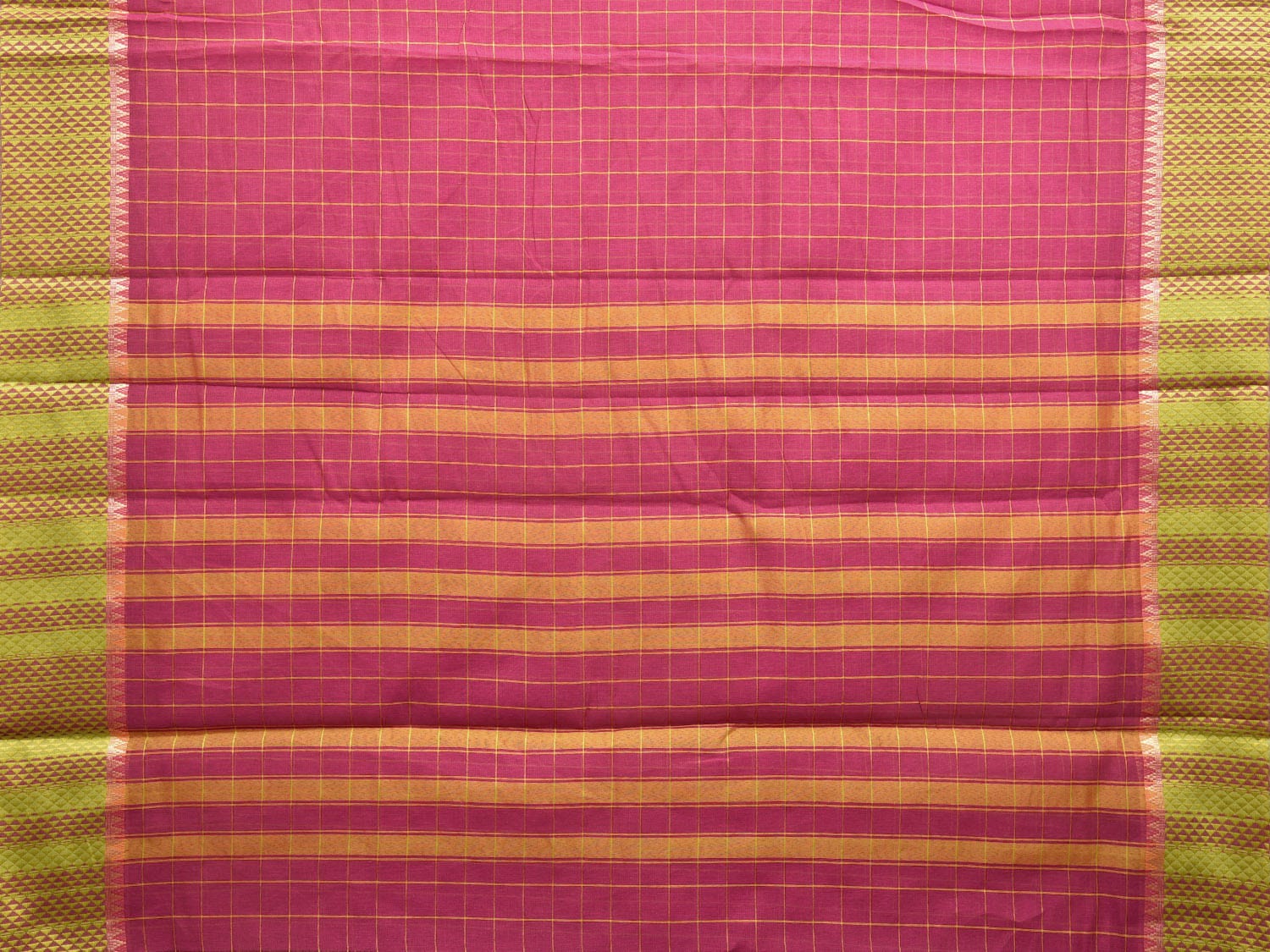 Pink and Green Bamboo Cotton Saree with Big Checks Design No Blouse bc0382